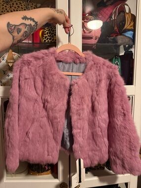 Rabbit Fur Jacket in Dusty Rose - Women's Coat